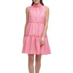 Like New Vince Camuto Highneck Tiered Shift Dress in Pink Sz 8